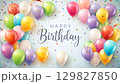 Frame of decoration birthday party on a pastel blue background with copy space top view 129827850