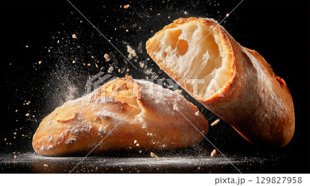 Freshly baked ciabatta bread on a dark background 129827958
