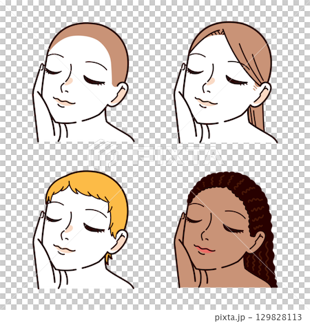 手書き_女性_上半身_セット 129828113