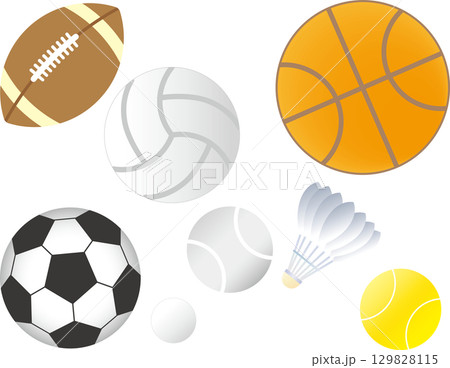 スポーツボールと用具のカラフルなイラストセット 129828115