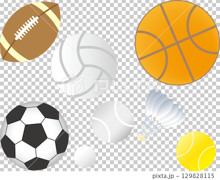 スポーツボールと用具のカラフルなイラストセット 129828115