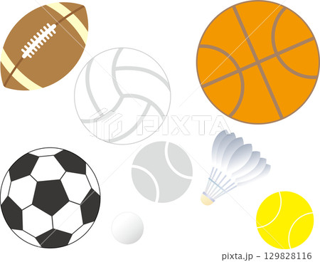 スポーツボールと用具のカラフルなイラストセット 129828116