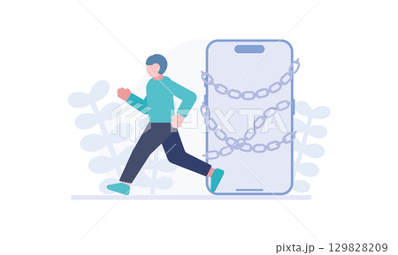 スマホを置いてランニングをする男性 スマホを置いてランニングをする男性 129828209