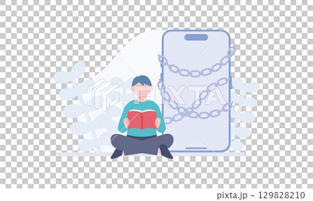 スマホを置いて読書をする男性 スマホを置いて読書をする男性 129828210