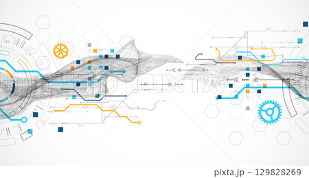Abstract data background with wireframe wave and circuit lines. Technology concept. Vector Abstract data background with wireframe wave and circuit lines. Technology concept. Vector 129828269