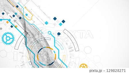 Abstract data background with wireframe wave and circuit lines. Technology concept. Vector 129828271