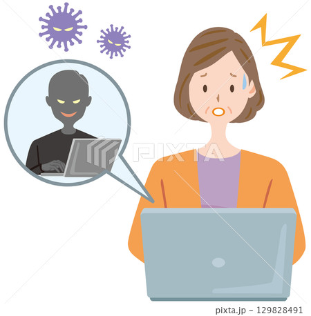 不正ログインの被害にあう中高年　女性　コンピューターウィルス 129828491