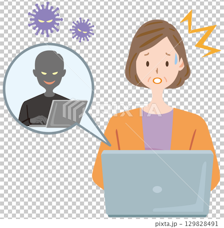 不正ログインの被害にあう中高年　女性　コンピューターウィルス 129828491