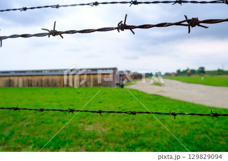 Barbed Wire and Barracks at Auschwitz-Birkenau Barbed Wire and Barracks at Auschwitz-Birkenau 129829094