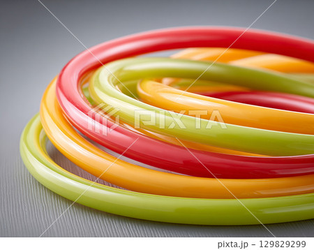 カラフルで光沢のあるチューブが重なる工業素材(工業 素材 デザイン)	 カラフルで光沢のあるチューブが重なる工業素材(工業 素材 デザイン)	 129829299
