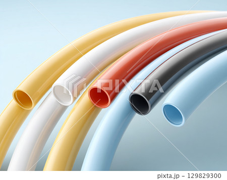 カラフルなチューブ素材のクローズアップと曲線美(産業 背景 デザイン)	 カラフルなチューブ素材のクローズアップと曲線美(産業 背景 デザイン)	 129829300