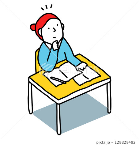 教室で授業を受けるクラスメイトのイラスト　自習する中学生・高校生 129829482