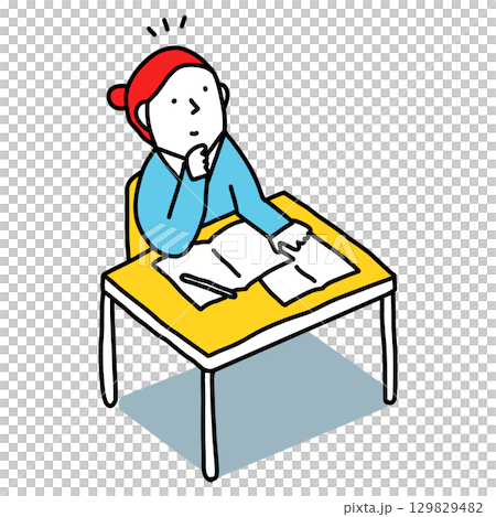 教室で授業を受けるクラスメイトのイラスト　自習する中学生・高校生 129829482