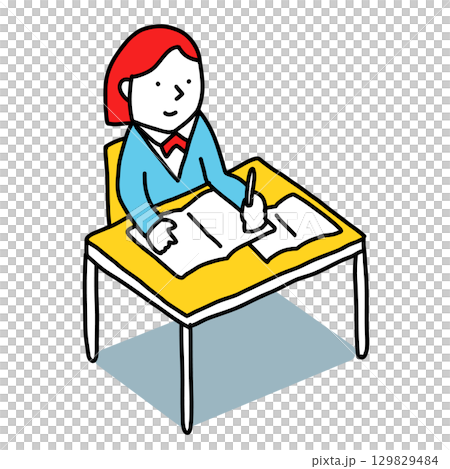 教室で授業を受けるクラスメイトのイラスト　自習する中学生・高校生 129829484