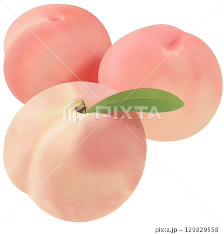 3個並んだ葉っぱ付きの桃 129829558