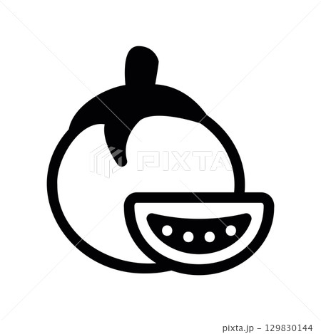 Simple black vector icon with a theme cherry tomato, whole, sliced 129830144