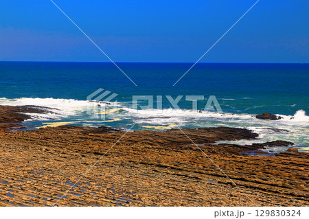 【宮崎県】道の駅フェニックス展望台から見た日南海岸の洗濯板（鬼の洗濯板） 129830324