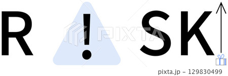 Letters R, exclamation mark in triangle, S, K, upward arrow with gift box represent riskreward concept. Ideal for business risk analysis, finance, investment, safety insurance project management 129830499