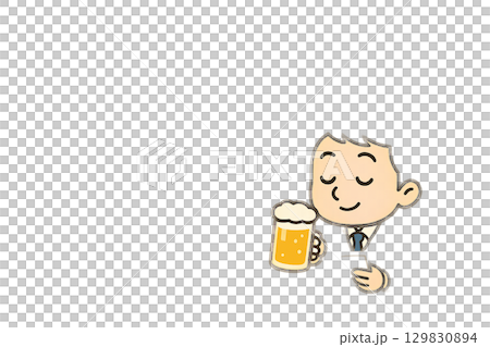 立ち飲み居酒屋でスマホ片手に飲むミニキャラ男性 129830894