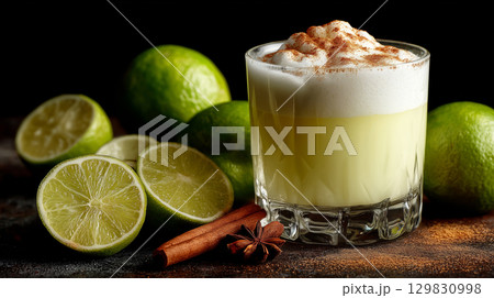 Refreshing traditional Peruvian Mexican Chilean drink served with fresh limes 129830998