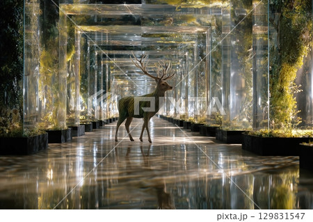 Majestic Deer in Glass Corridor 129831547