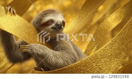 Golden Sloth Wrapped in Ribbonのイラスト素材 [129831549] - PIXTA