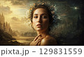 美しい渓谷に立つ花冠を付けた女性 129831559