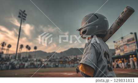 Little league baseball player at bat ready for an exciting moment 129831811
