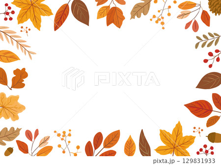 秋の落ち葉フレーム背景イラスト 129831933