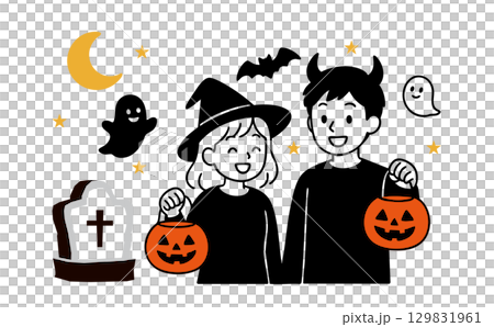 Couple enjoying Halloween event 129831961