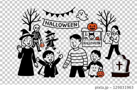 Family enjoying Halloween event 129831963