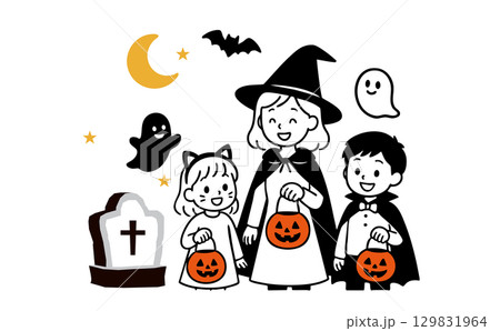 ハロウィンイベントを楽しむママと子供たち ハロウィンイベントを楽しむママと子供たち 129831964