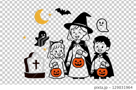 ハロウィンイベントを楽しむママと子供たち ハロウィンイベントを楽しむママと子供たち 129831964