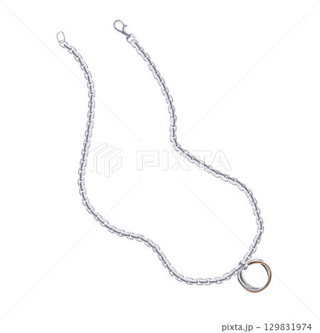 Curved silver chain with round pendant. Isolated watercolor jewelry illustration for catalog design, shop windows, branded packaging, interior design and wedding events. 129831974