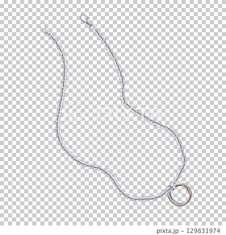 Curved silver chain with round pendant. Isolated watercolor jewelry illustration for catalog design, shop windows, branded packaging, interior design and wedding events. 129831974