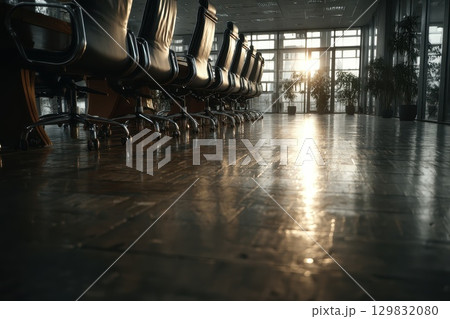 Low Angle View of Sunlight Reflecting on Glass in a Conference Room Setting Low Angle View of Sunlight Reflecting on Glass in a Conference Room Setting 129832080
