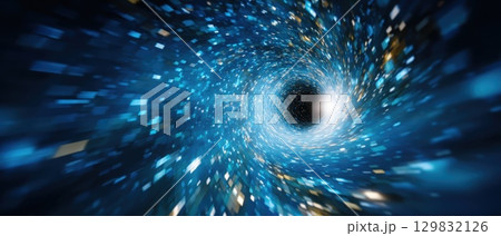 A blue and yellow spiral with a black hole in the middle 129832126