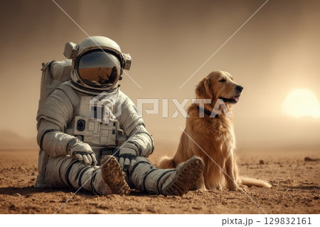 Astronaut in Visor with Reflective Surface in Advanced Suit Landscape Astronaut in Visor with Reflective Surface in Advanced Suit Landscape 129832161