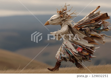 Unique Costume Crafted from Plastic and Cardboard for Creative Outdoor Performance Unique Costume Crafted from Plastic and Cardboard for Creative Outdoor Performance 129832251
