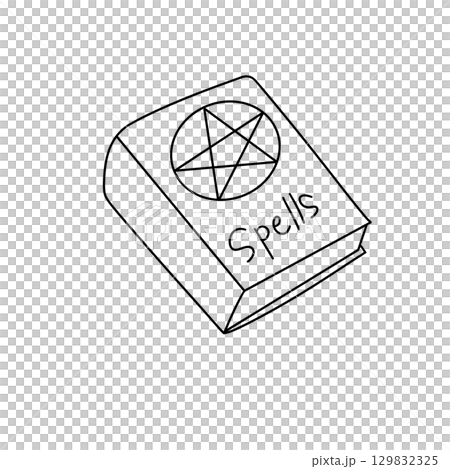 A book with a pentagram on the cover and the word "spells" written on it 129832325