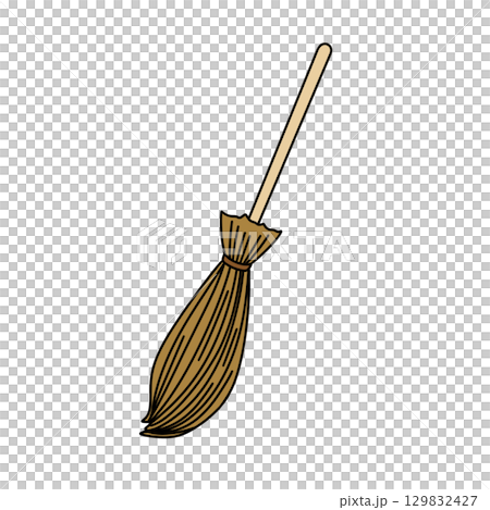 A broomstick with a brown handle and a brown straw A broomstick with a brown handle and a brown straw 129832427