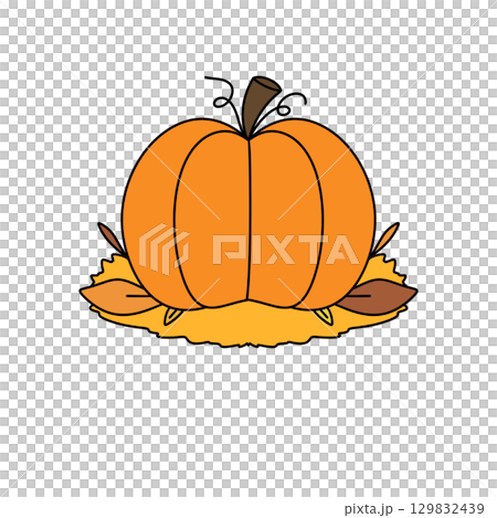 A cartoon pumpkin with a stem and leaf on top A cartoon pumpkin with a stem and leaf on top 129832439