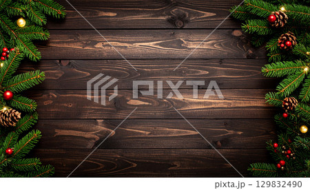 茶色の木の板　背景素材　冬フレーム 129832490