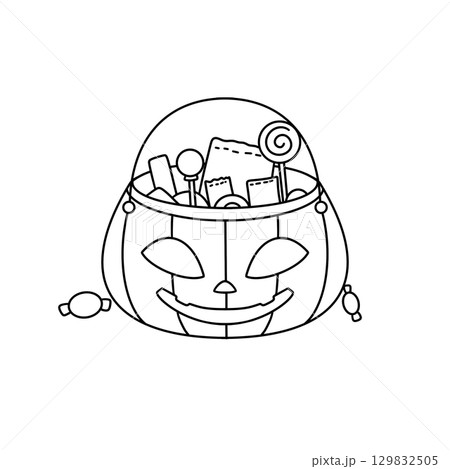 A black and white drawing of a pumpkin with a smiley face on it 129832505