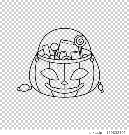 A black and white drawing of a pumpkin with a smiley face on it 129832505