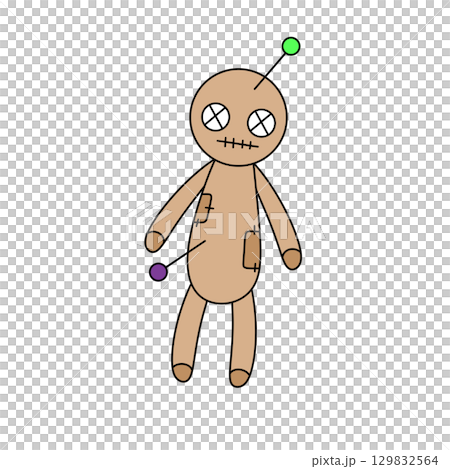 A creepy looking doll with a needle and thread in its hand 129832564