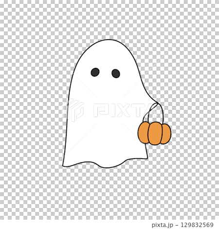 A ghost holding a pumpkin and two pumpkins in its hand A ghost holding a pumpkin and two pumpkins in its hand 129832569
