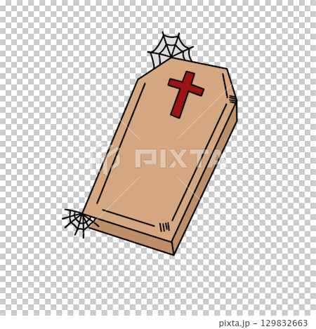 A wooden coffin with a cross and a red cross on it A wooden coffin with a cross and a red cross on it 129832663