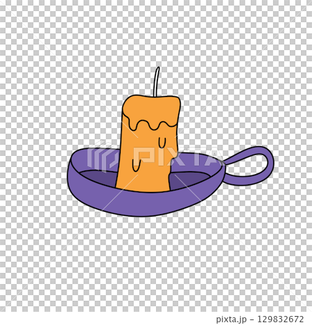 A cartoonish drawing of a candle in a purple bowl 129832672