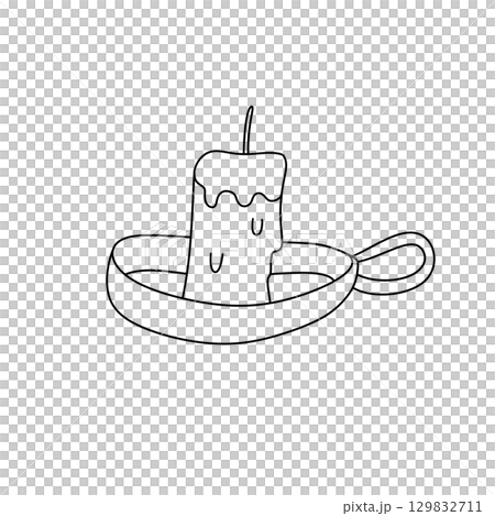 A candle is on a plate with a handle 129832711